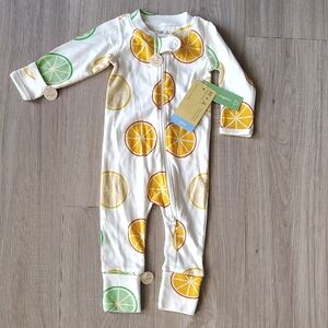 Organic White and Yellow Citrus Print Footies One Piece